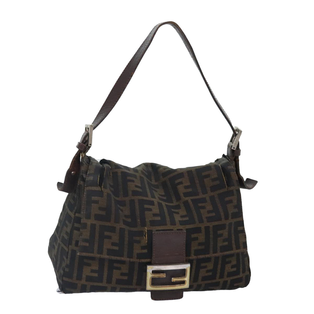 FENDI Zucca Canvas Mamma Baguette Shoulder Bag Brown Black gold89599