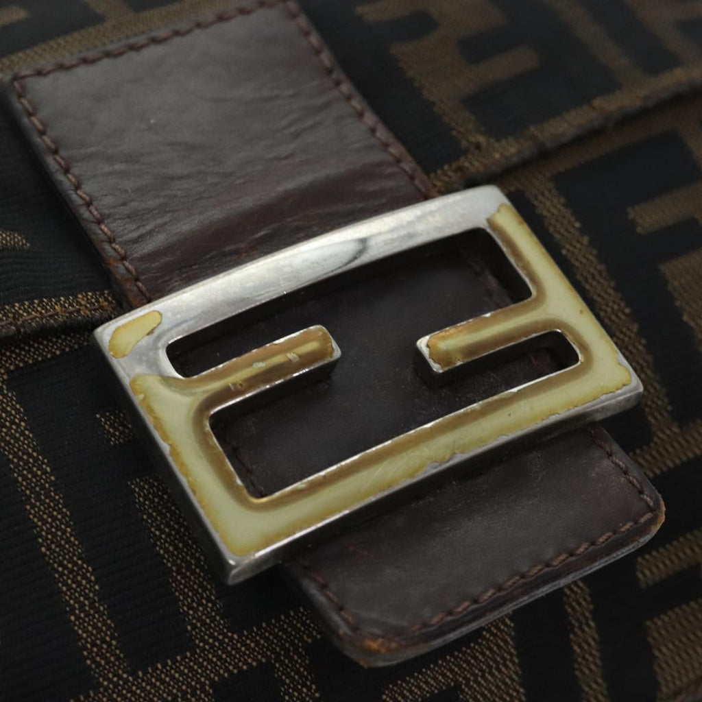 FENDI Zucca Canvas Mamma Baguette Shoulder Bag Brown Black gold89599