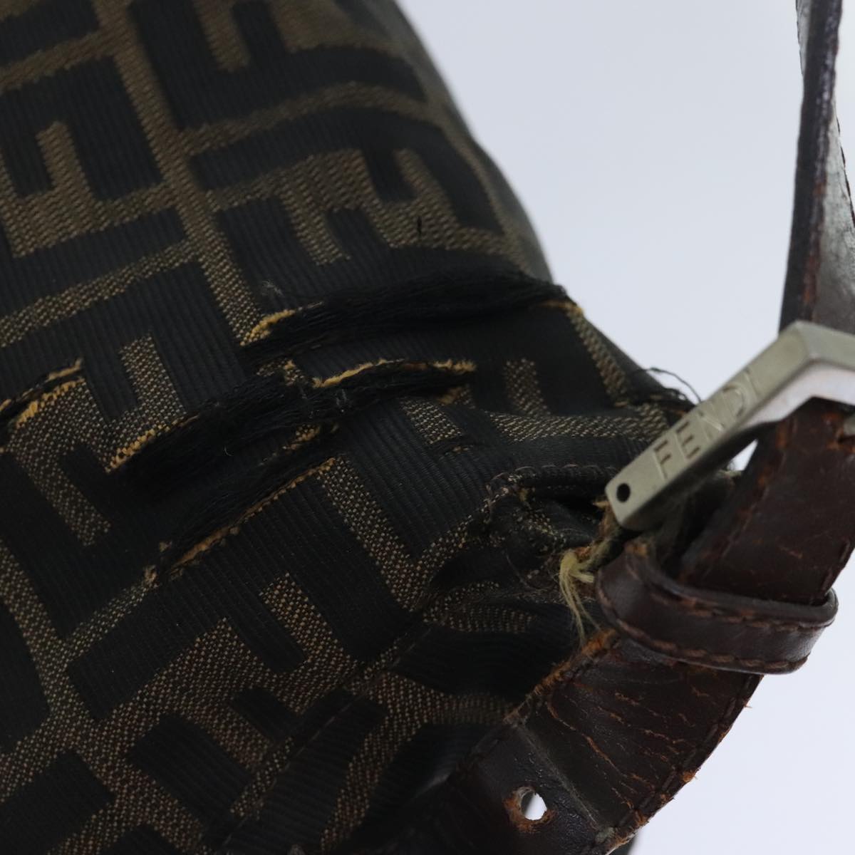 FENDI Zucca Canvas Mamma Baguette Shoulder Bag Brown Black gold89599