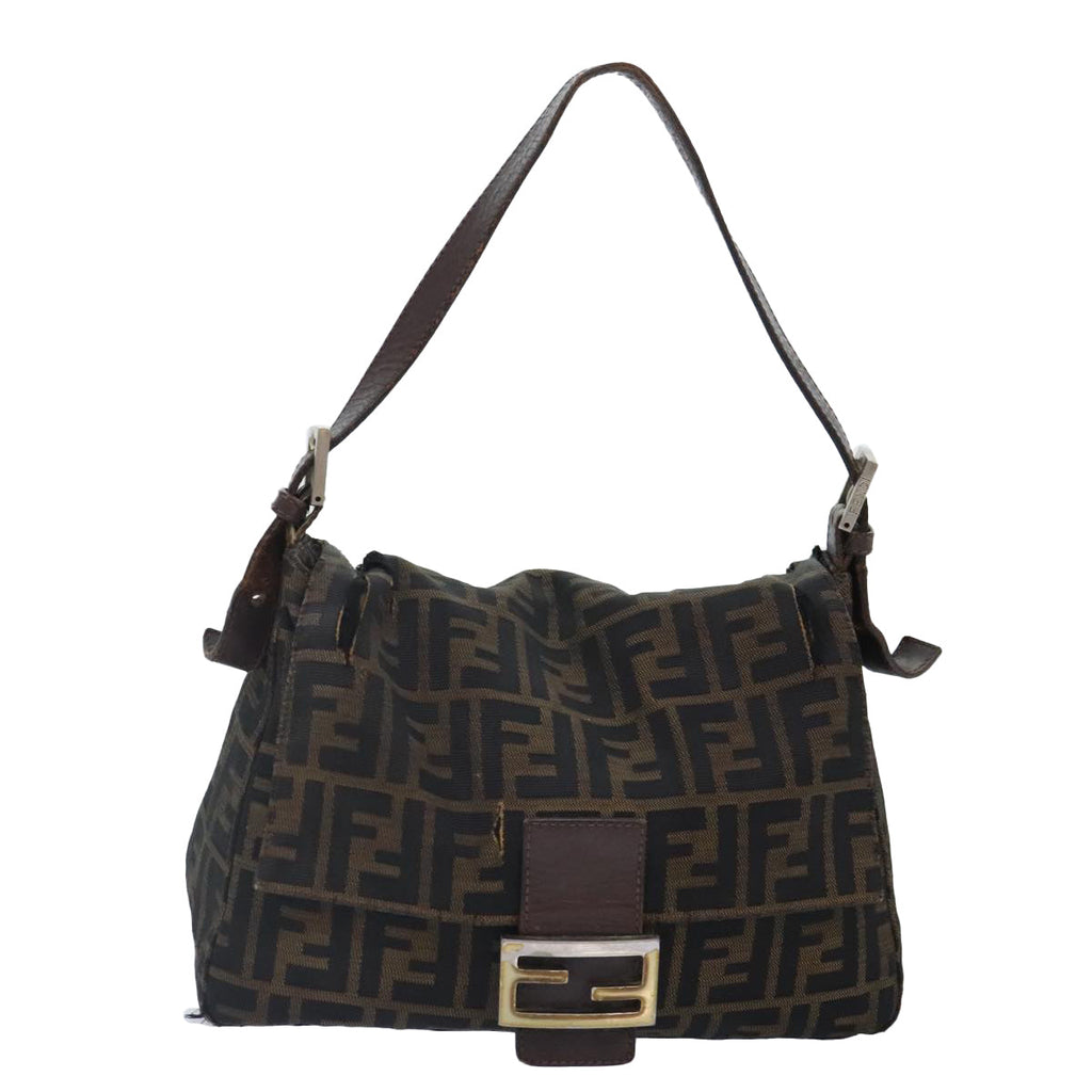 FENDI Zucca Canvas Mamma Baguette Shoulder Bag Brown Black gold89599