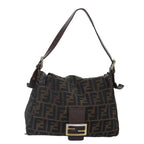 FENDI Zucca Canvas Mamma Baguette Shoulder Bag Brown Black gold89599