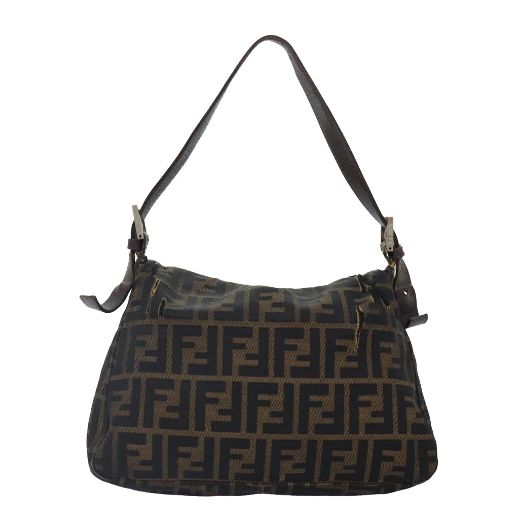 FENDI Zucca Canvas Mamma Baguette Shoulder Bag Brown Black gold89599