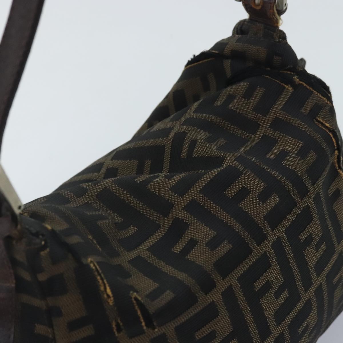 FENDI Zucca Canvas Mamma Baguette Shoulder Bag Brown Black gold89599