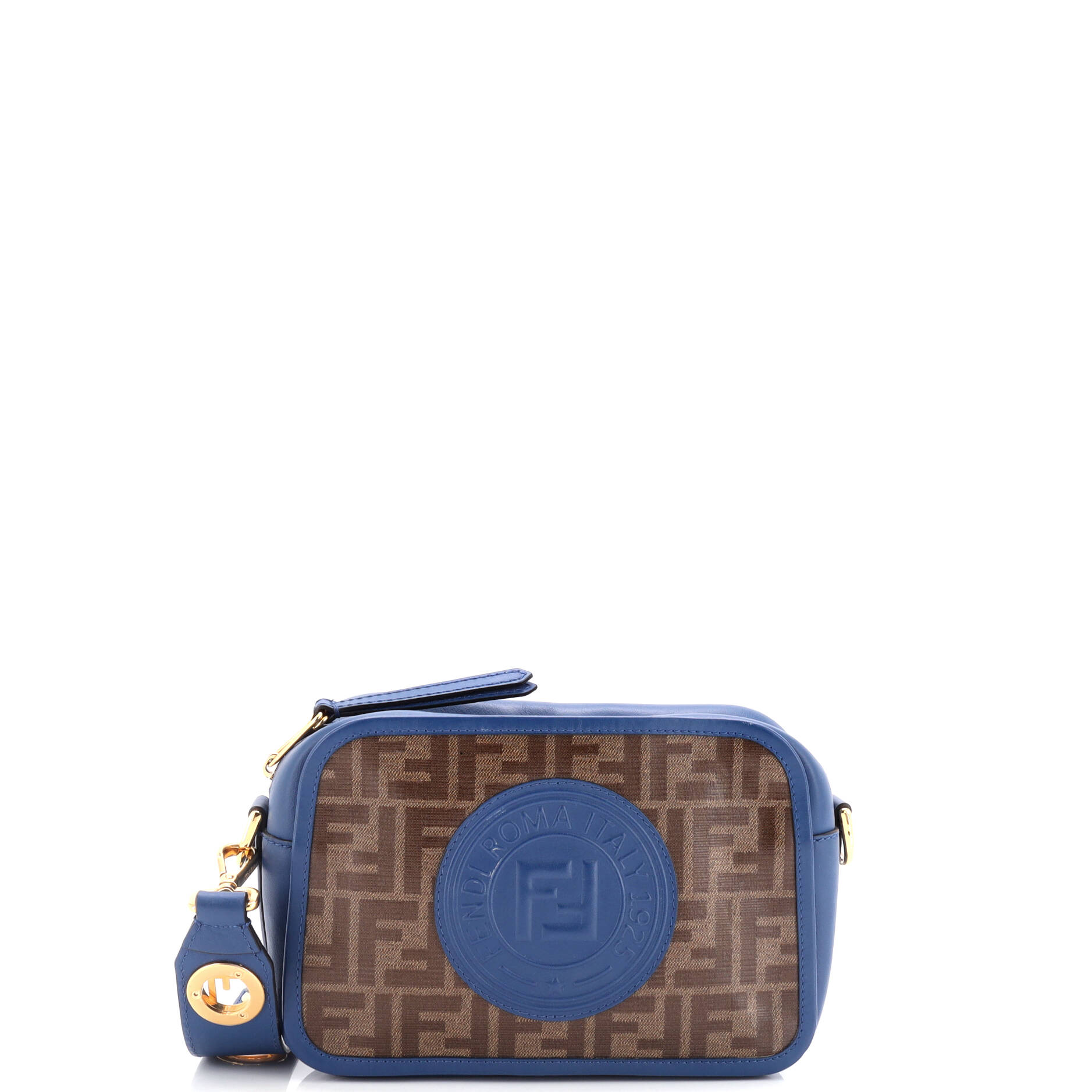 F is Fendi Logo Stamp Camera Bag Zucca Coated Canvas Small