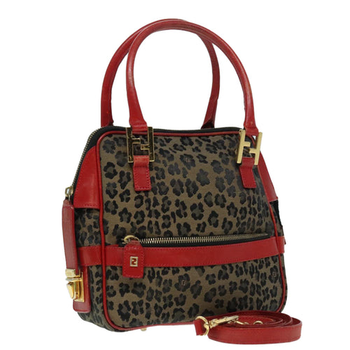 FENDI Hand Bag Canvas 2way Beige Red gold89729