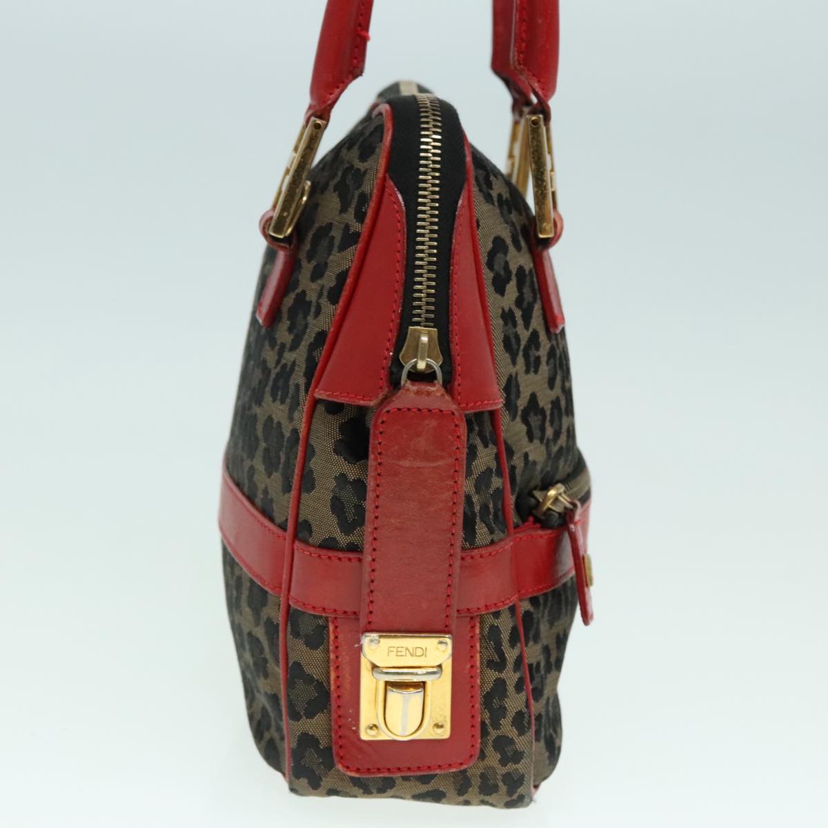 FENDI Hand Bag Canvas 2way Beige Red gold89729