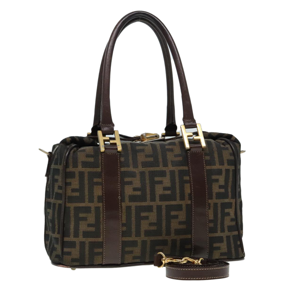 FENDI Zucca Canvas Hand Bag 2way Brown Black gold89813