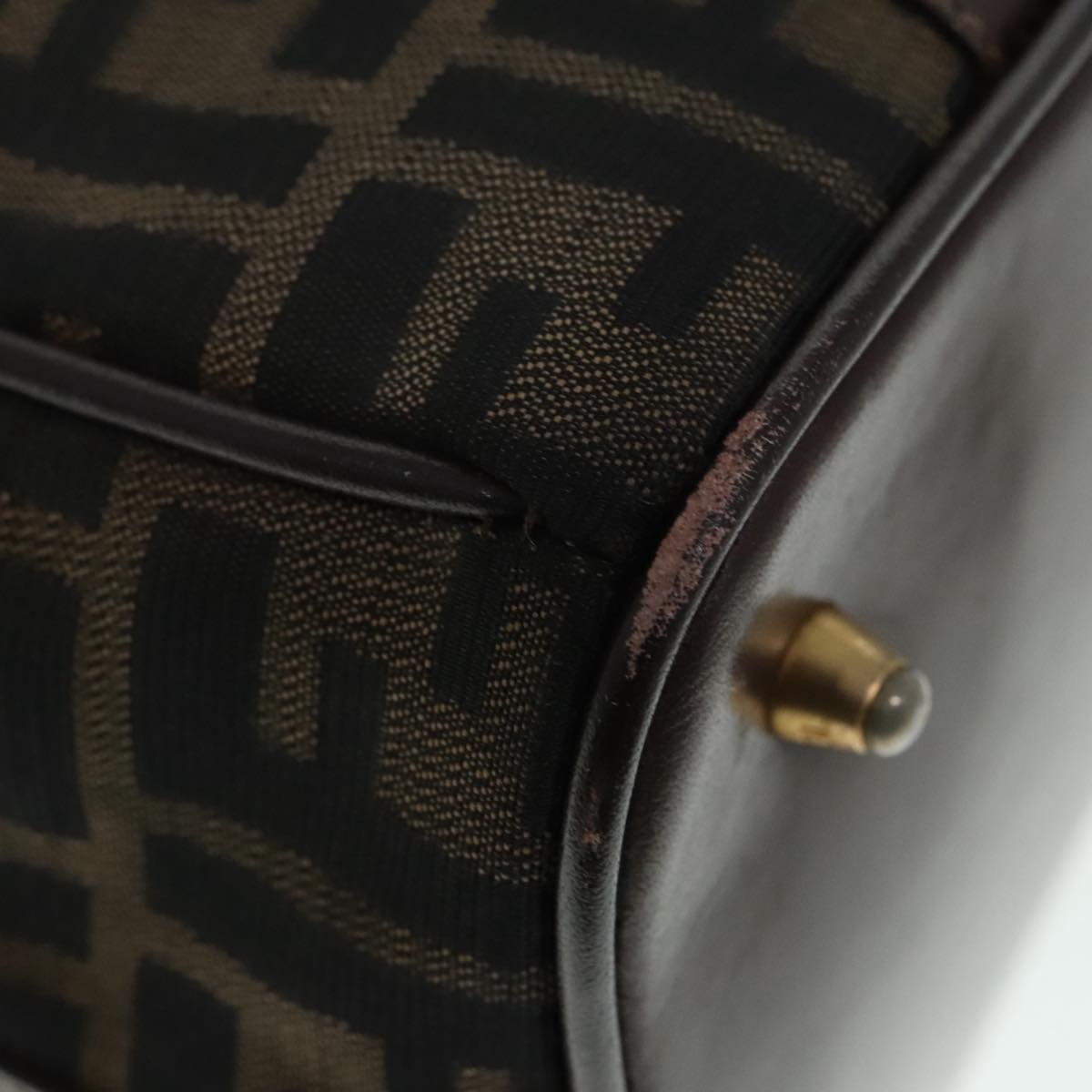 FENDI Zucca Canvas Hand Bag 2way Brown Black gold89813