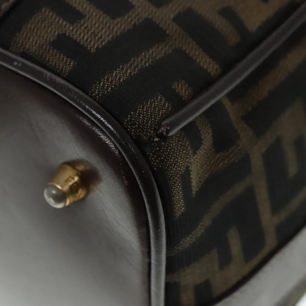 FENDI Zucca Canvas Hand Bag 2way Brown Black gold89813