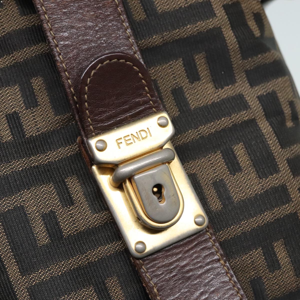 FENDI Zucca Canvas Hand Bag 2way Brown Black gold89813