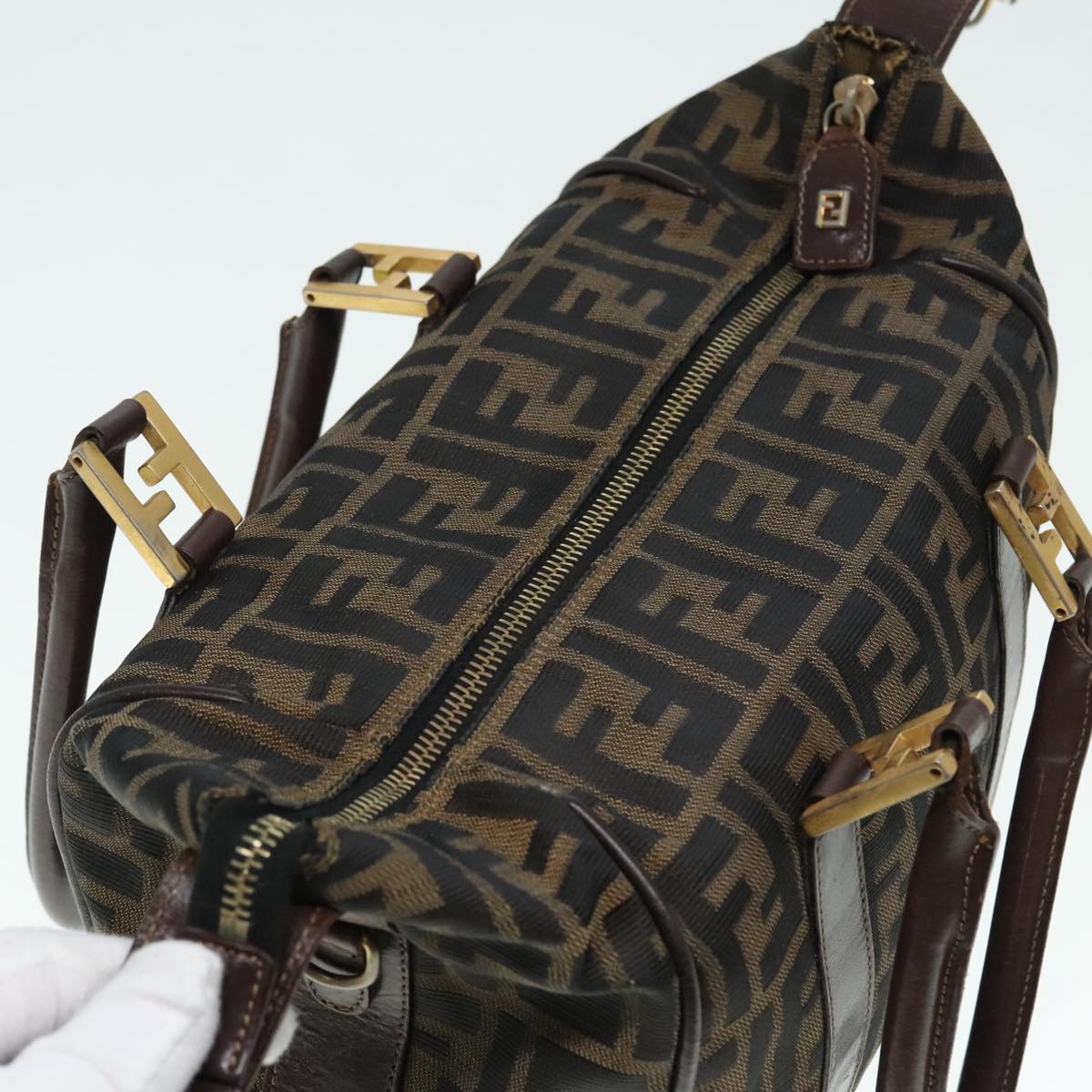 FENDI Zucca Canvas Hand Bag 2way Brown Black gold89813