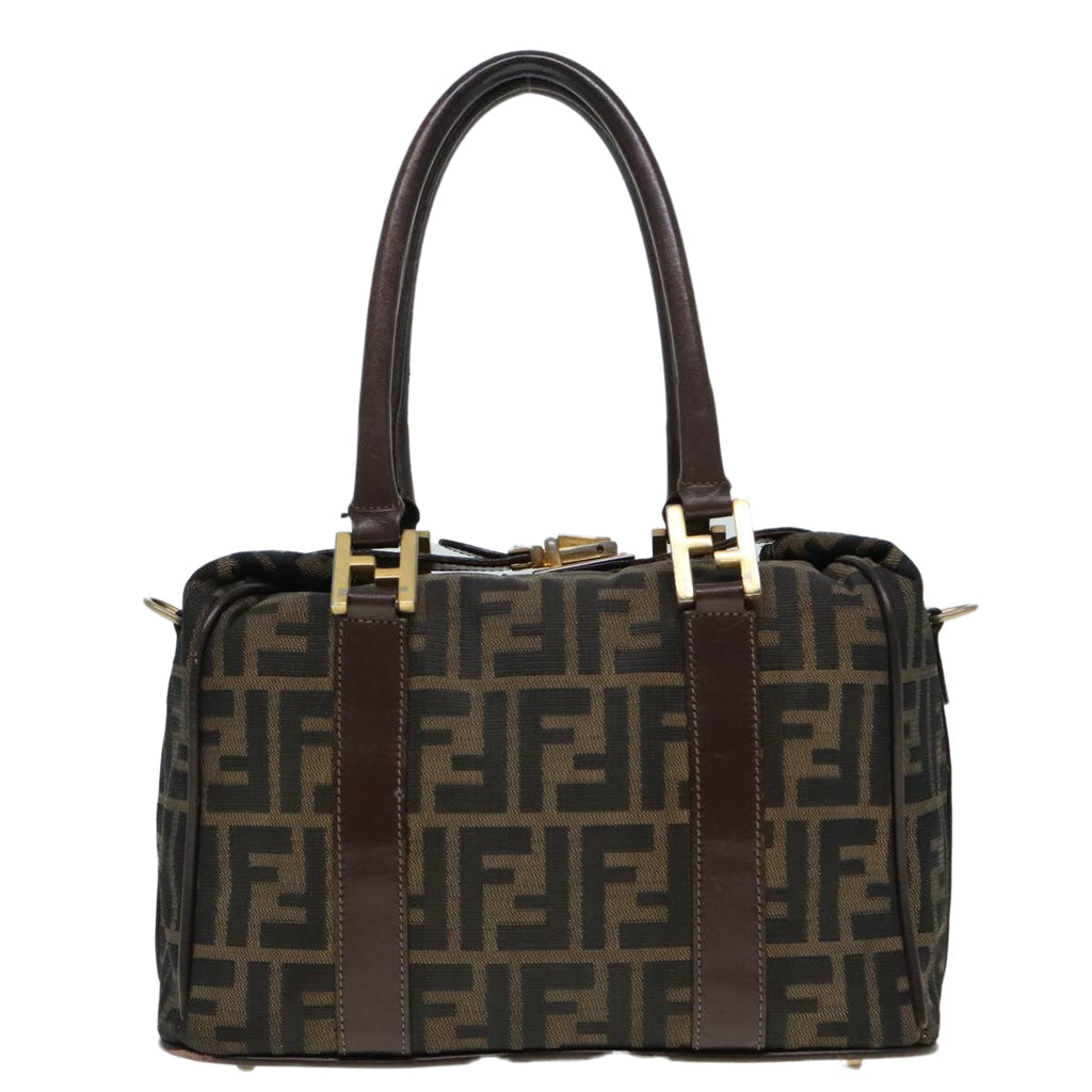 FENDI Zucca Canvas Hand Bag 2way Brown Black gold89813