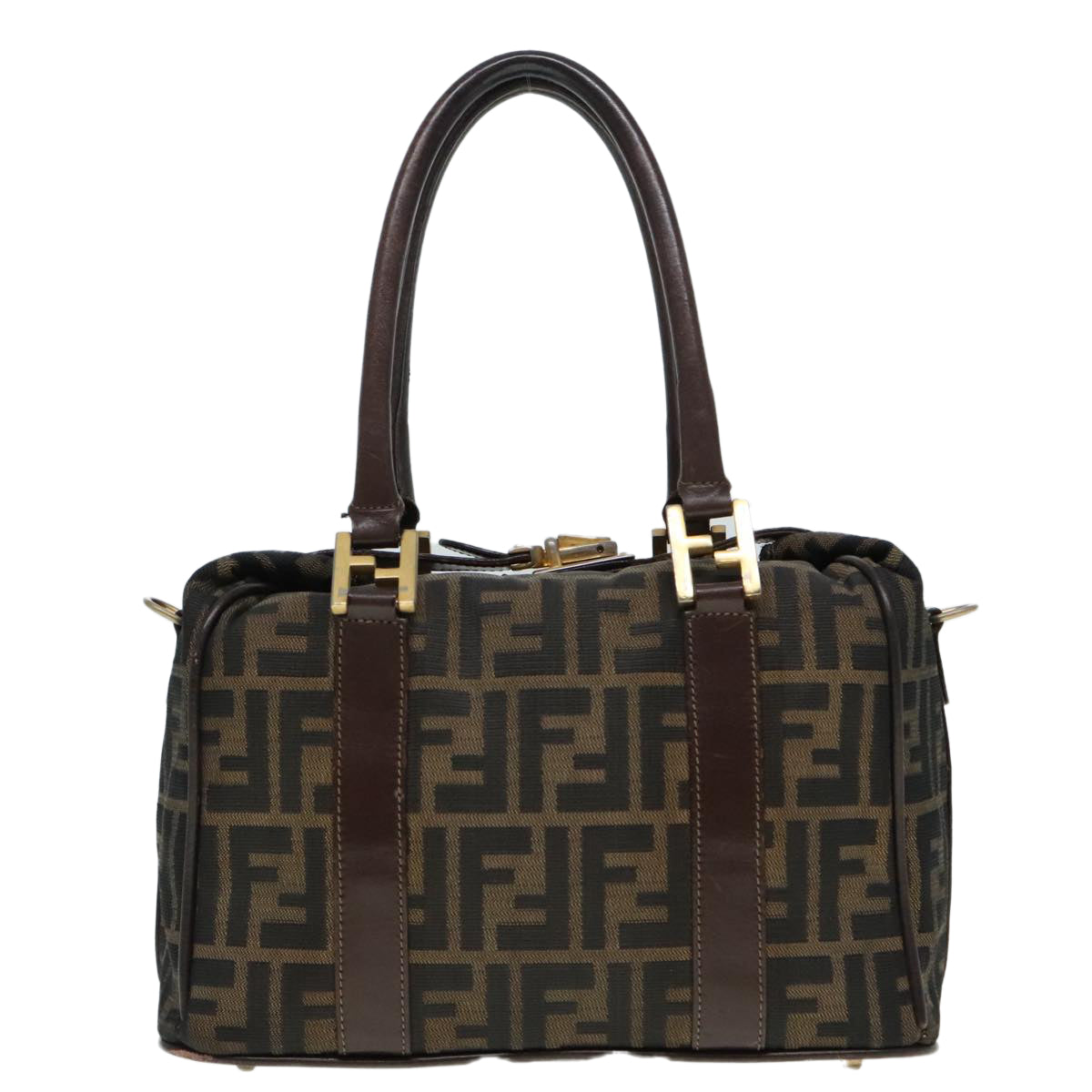 FENDI Zucca Canvas Hand Bag 2way Brown Black gold89813