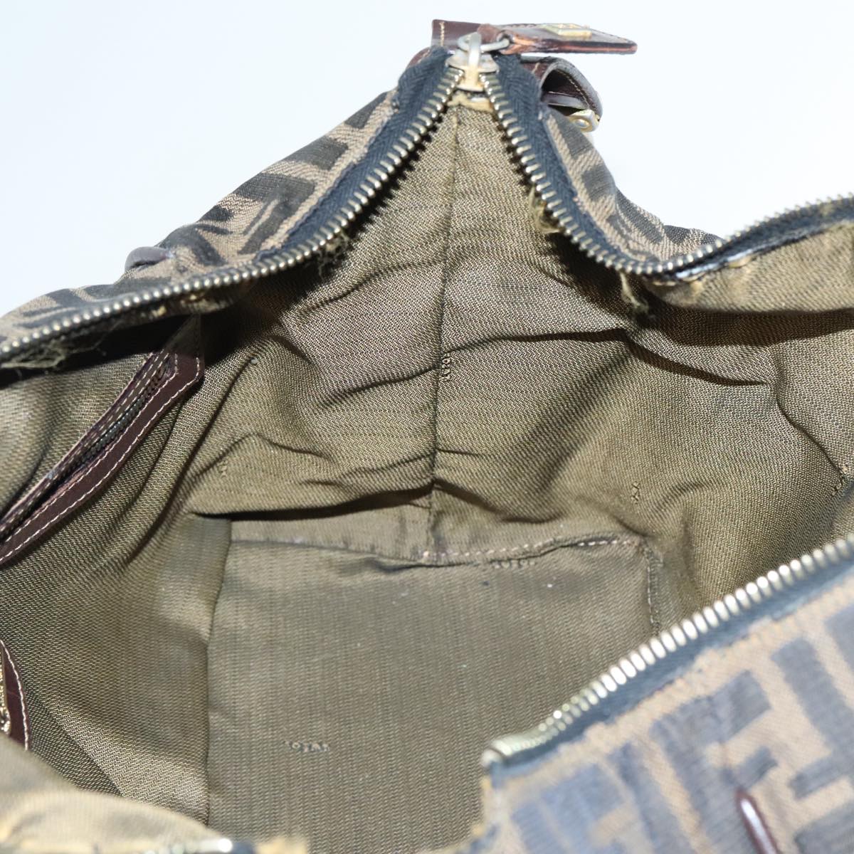 FENDI Zucca Canvas Hand Bag 2way Brown Black gold89813