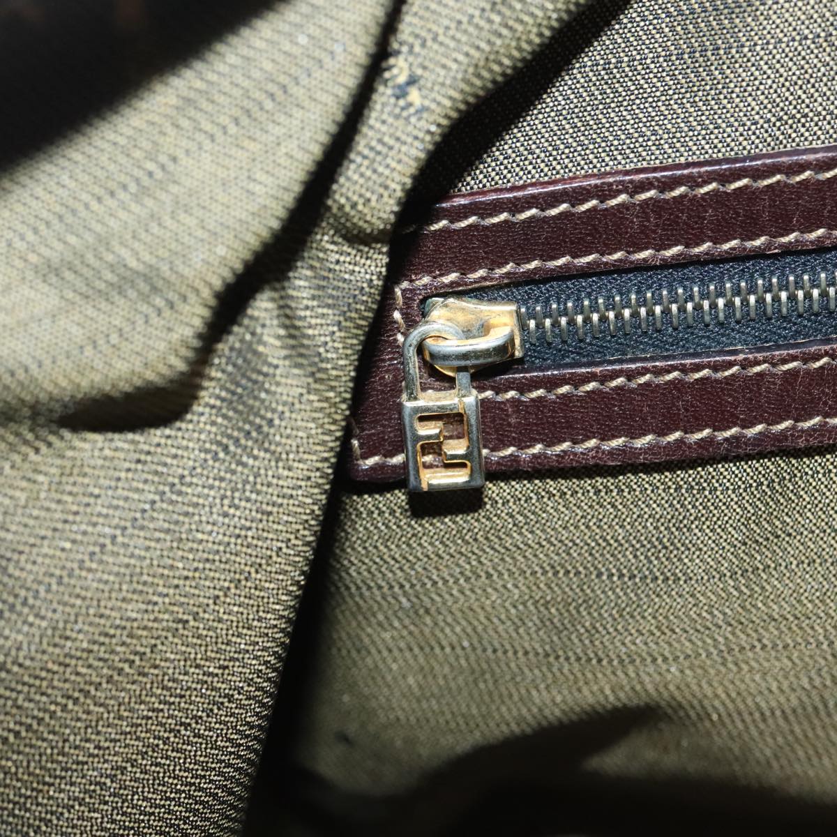 FENDI Zucca Canvas Hand Bag 2way Brown Black gold89813