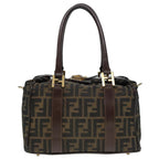 FENDI Zucca Canvas Hand Bag 2way Brown Black gold89813