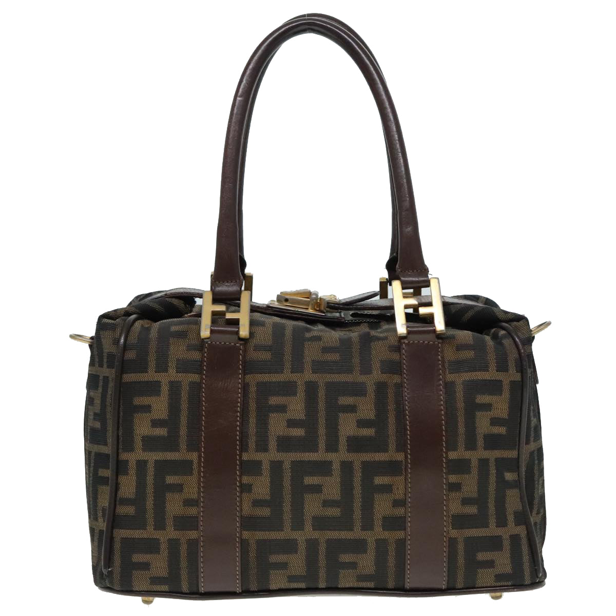 FENDI Zucca Canvas Hand Bag 2way Brown Black gold89813
