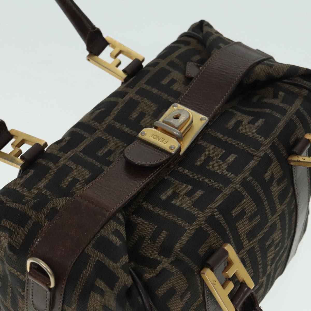 FENDI Zucca Canvas Hand Bag 2way Brown Black gold89813