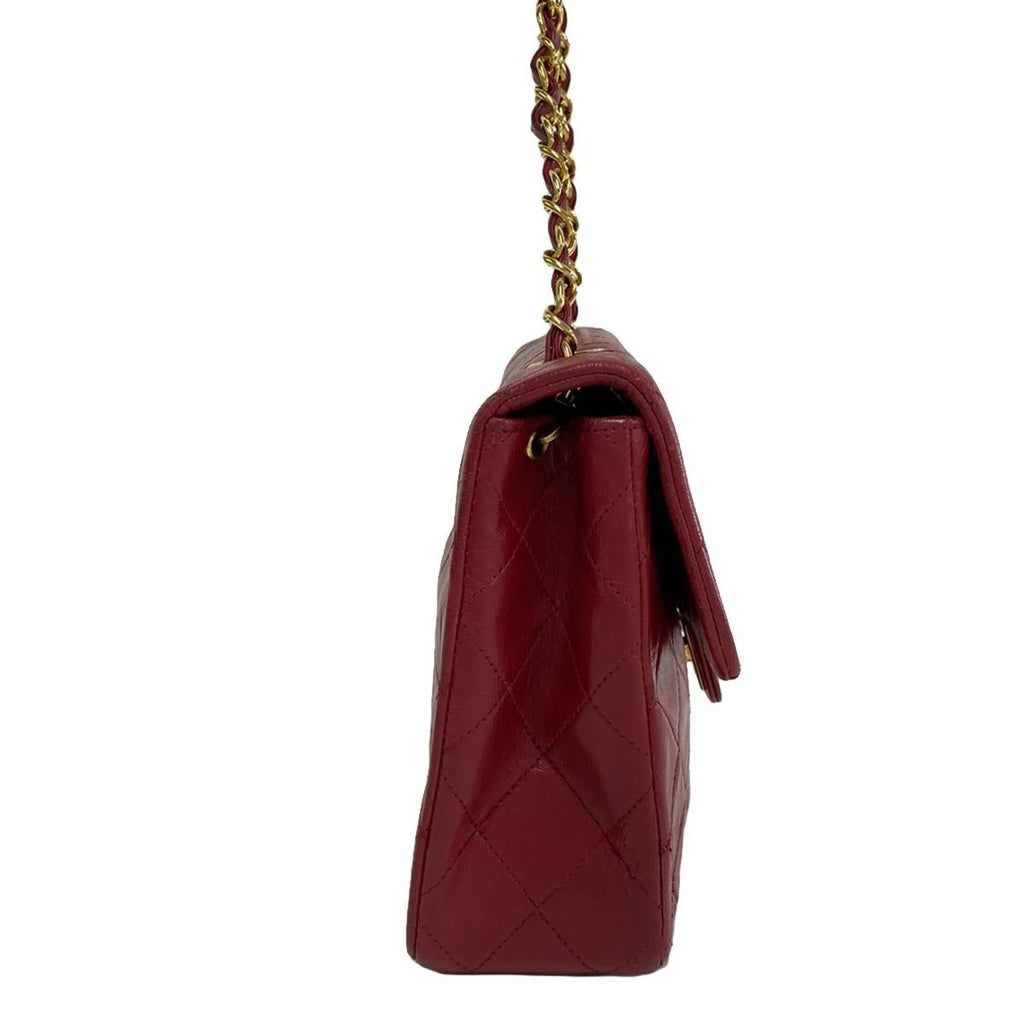CHANEL - Single Flap Matelasse Red Lambskin Shoulder Bag