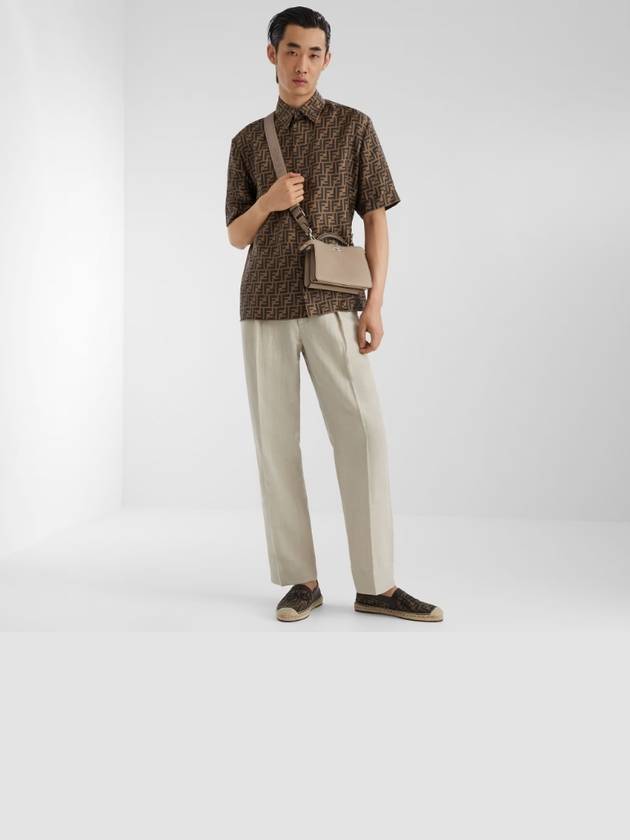 Fendi Men's FF Motif Silk Short Sleeve Shirt Brown