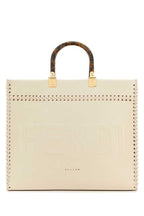 FENDI SUNSHINE MEDIUM TOTE BAG, RAFFIA & TAN LEATHER.