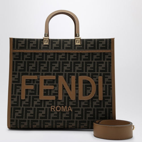 Fendi Medium Sunshine Bag In Brown Jacquard Ff Fabric Women