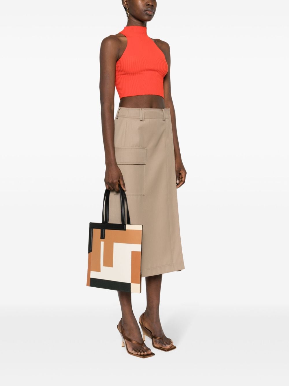 FENDI Medium Leather Color-Block Tote Handbag