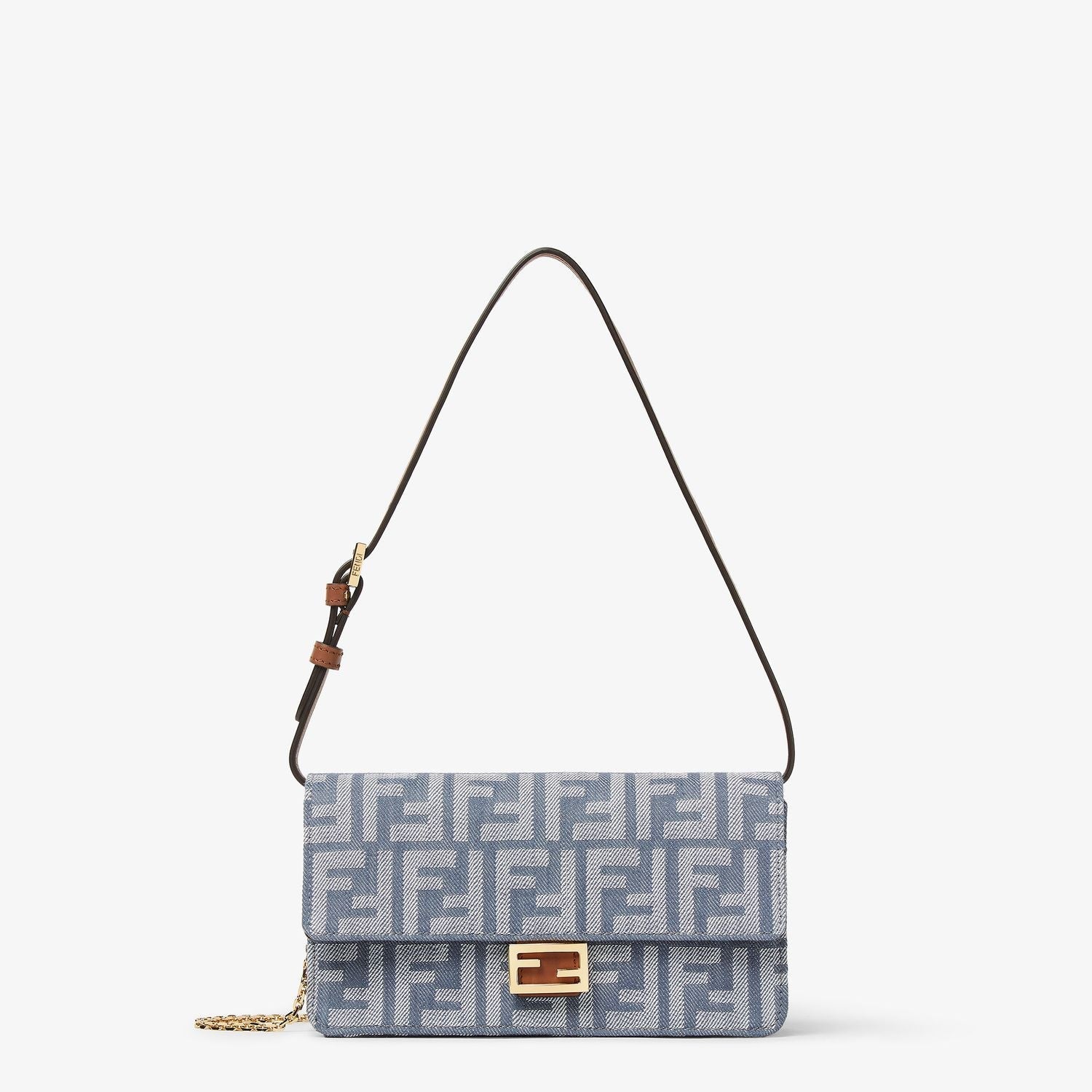 FENDI Denim-Effect FF Jacquard Mini Baguette Wallet on Chain