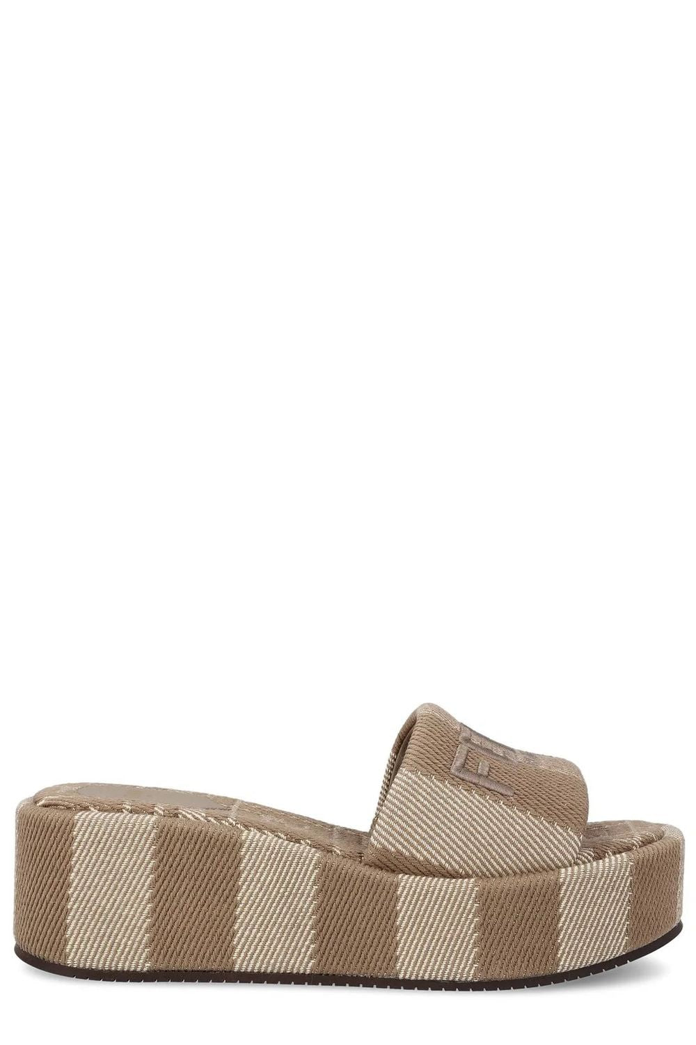 FENDI Embroidered Canvas Platform Slippers