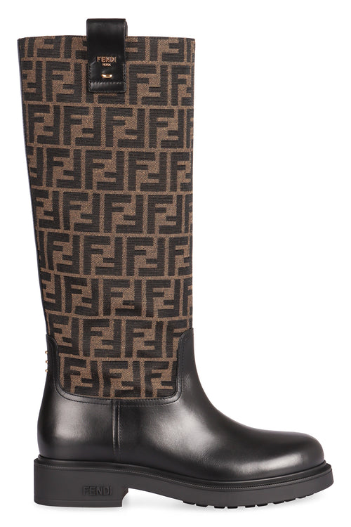 FENDI Filo Leather and FF Fabric Ankle Boots