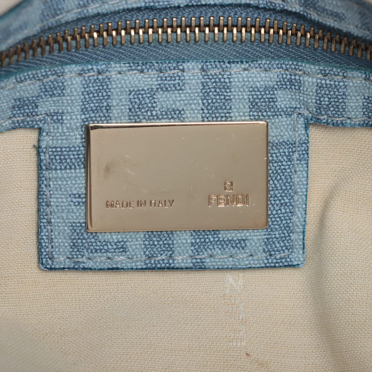 Fendi Blue Zucchino Coated Canvas Baguette Bag