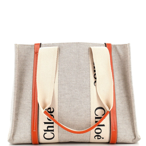 Chloe Woody Tote Canvas with Leather Medium