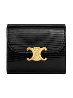 CELINE Triomphe Small Flap Lizard Half Wallet Black