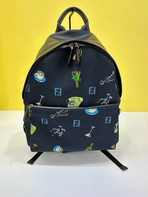 Fendi Pandy nylon calfskin print backpack