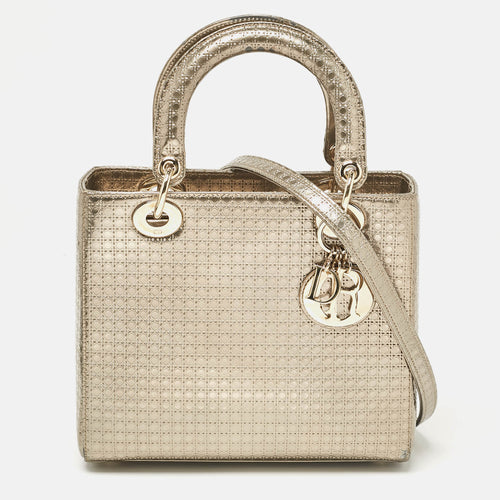Dior Gold Microcannage Patent Leather Medium Lady Tote