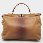 Fendi Brown Ombre Leather And Calf Hair Lining Large Peekaboo Top Handle Bag..