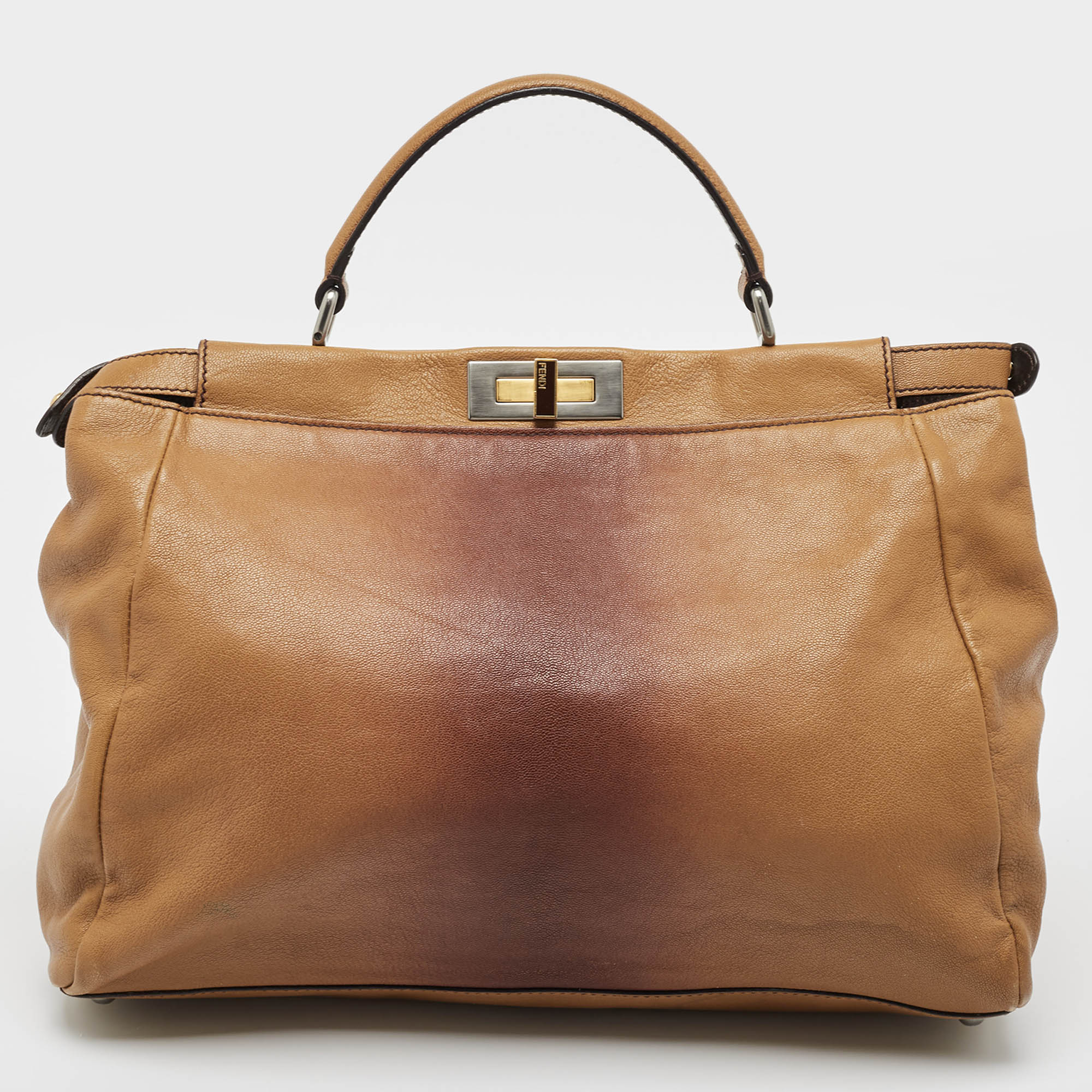 Fendi Brown Ombre Leather And Calf Hair Lining Large Peekaboo Top Handle Bag..