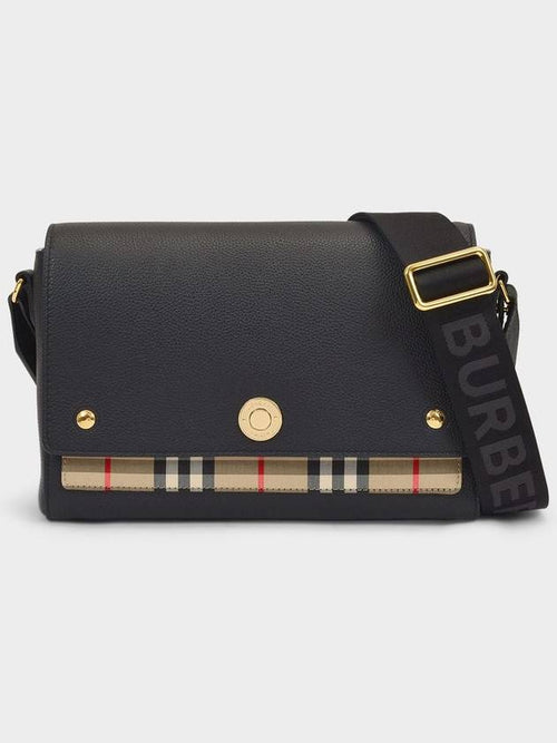 Burberry Medium Note Bag in Black Leather and Vintage Check