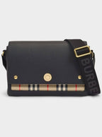 Burberry Medium Note Bag in Black Leather and Vintage Check