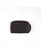 Bottega Veneta Intrecciato Zipper Coin Card Wallet Dark Brown