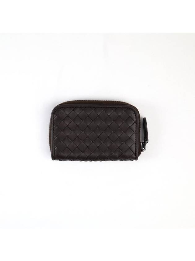 Bottega Veneta Intrecciato Zipper Coin Card Wallet Dark Brown