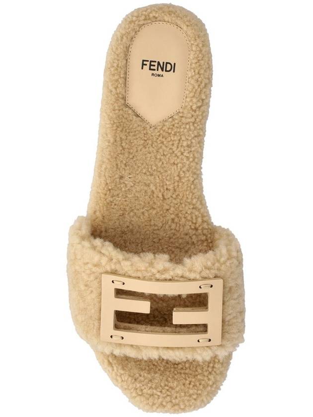 Fendi Baguette Leather Slide Slippers Ivory