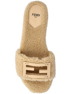Fendi Baguette Leather Slide Slippers Ivory