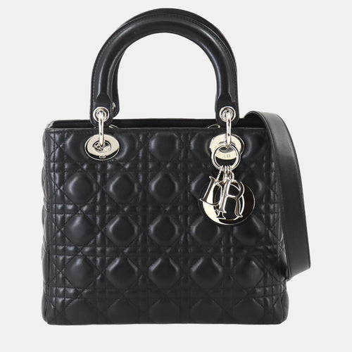 Dior Christian Black Leather Lady Medium Shoulder Bag