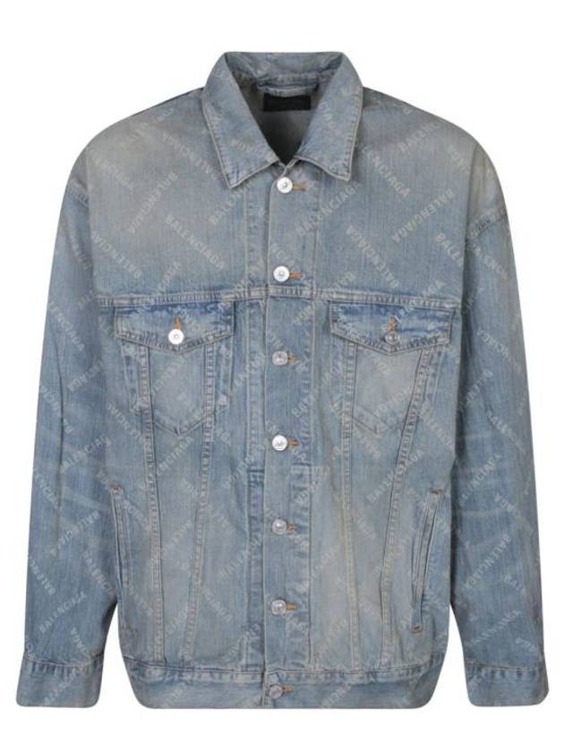 Balenciaga Logo Print Denim Jacket Blue