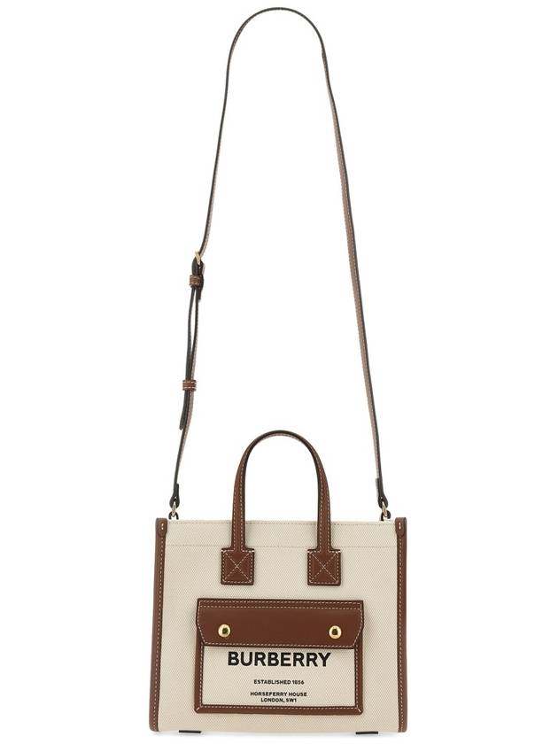 Burberry Mini Two-Tone Canvas and Leather Freya Tote Bag Natural Tan