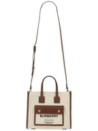 Burberry Mini Two-Tone Canvas and Leather Freya Tote Bag Natural Tan