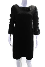 Fendi Womens Embellished Short Sleeve Jacquard Shift Dress Black
