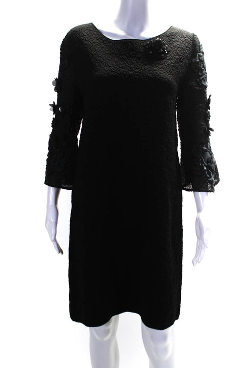 Fendi Womens Embellished Short Sleeve Jacquard Shift Dress Black