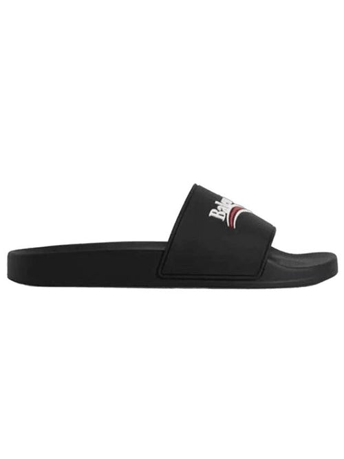Balenciaga Political Campaign Logo Rubber Slippers Black